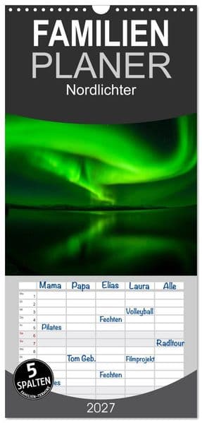 Familienplaner 2027 - Nordlichter mit 5 Spalten (Wandkalender, 21 x 45 cm) CALVENDO