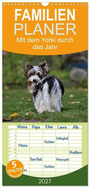 Familienplaner 2027 - Mit dem Yorki durch das Jahr mit 5 Spalten (Wandkalender, 21 x 45 cm) CALVENDO