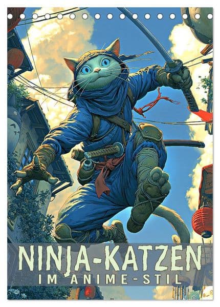 Ninja-Katzen - im Anime-Stil (Tischkalender 2027 DIN A5 hoch), CALVENDO Monatskalender