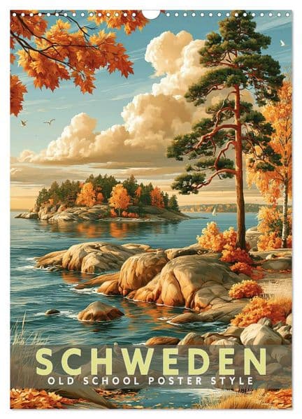 Schweden - Old School Poster Style (Wandkalender 2027 DIN A3 hoch), CALVENDO Monatskalender