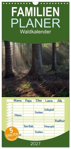Familienplaner 2027 - Waldkalender mit 5 Spalten (Wandkalender, 21 x 45 cm) CALVENDO