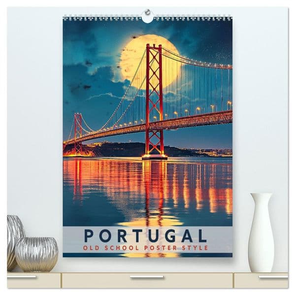 Portugal - Old School Poster Style (hochwertiger Premium Wandkalender 2027 DIN A2 hoch), Kunstdruck in Hochglanz