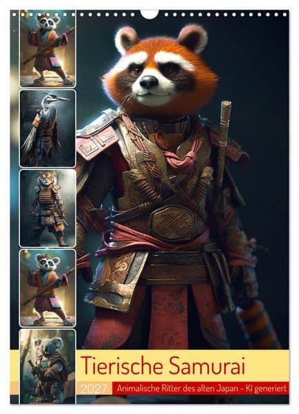 Tierische Samurai (Wandkalender 2027 DIN A3 hoch), CALVENDO Monatskalender