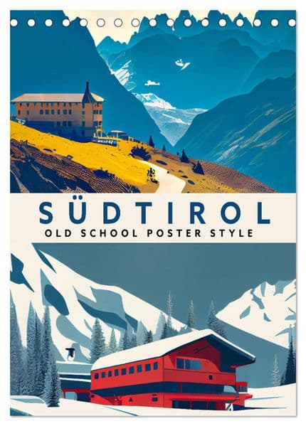 Südtirol - Old School Poster Style (Tischkalender 2027 DIN A5 hoch), CALVENDO Monatskalender
