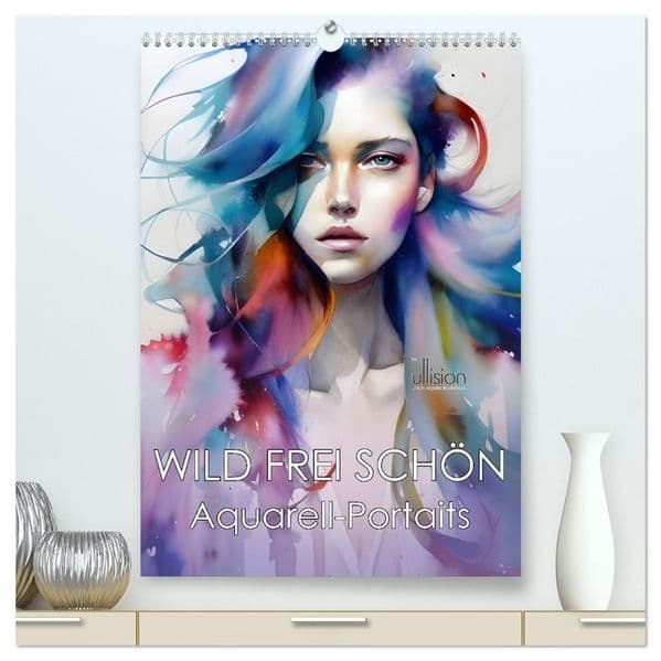 WILD FREI SCHÖN Aquarell-Portraits (hochwertiger Premium Wandkalender 2027 DIN A2 hoch), Kunstdruck in Hochglanz