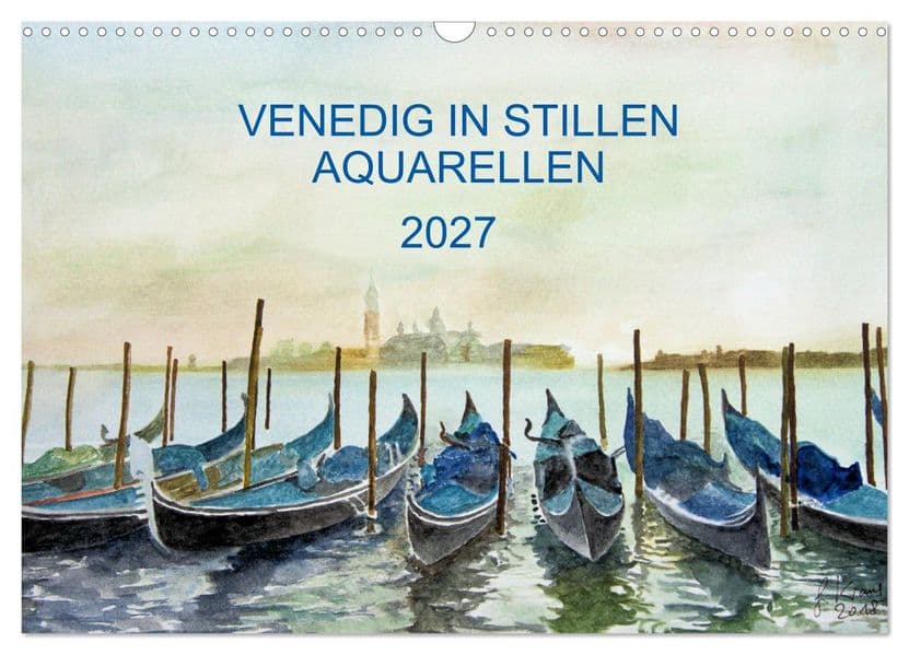 Venedig in stillen Aquarellen (Wandkalender 2027 DIN A3 quer), CALVENDO Monatskalender