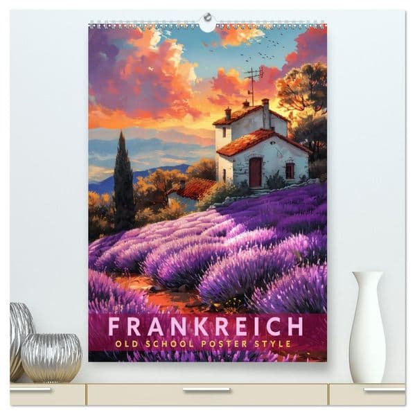 Frankreich - Old School Poster Style (hochwertiger Premium Wandkalender 2027 DIN A2 hoch), Kunstdruck in Hochglanz