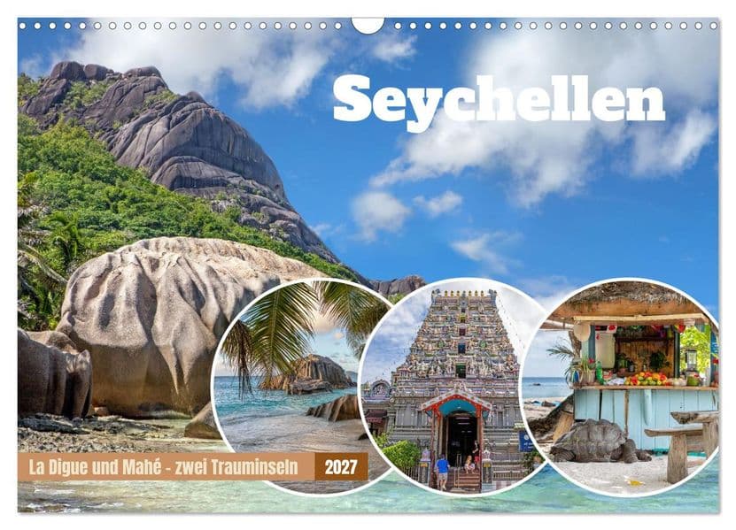 Seychellen: La Digue und Mahé - zwei Trauminseln (Wandkalender 2027 DIN A3 quer), CALVENDO Monatskalender