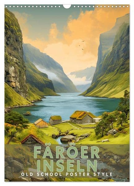 Färöer Inseln - Old School Poster Style (Wandkalender 2027 DIN A3 hoch), CALVENDO Monatskalender