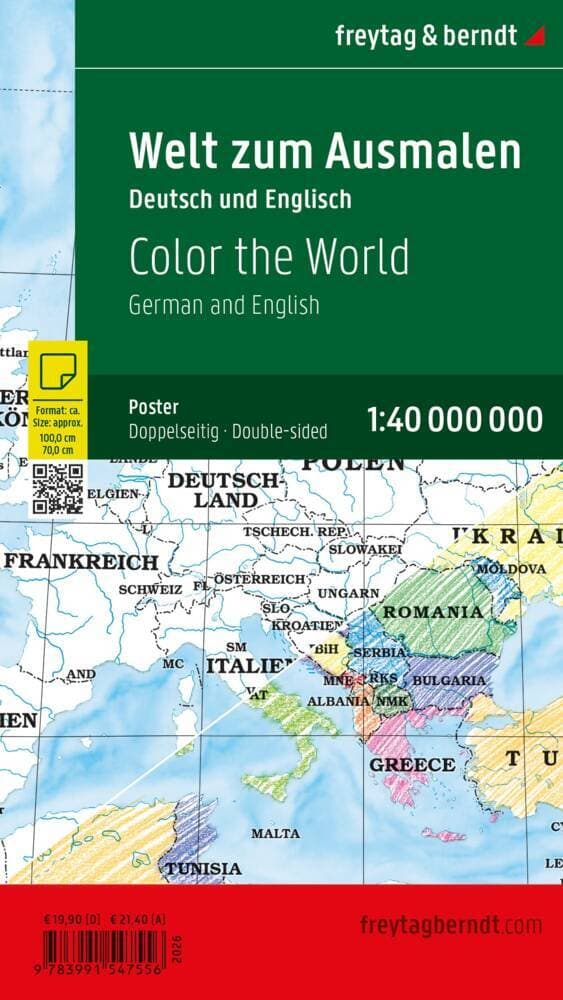 freytag & berndt Poster Weltkarte zum Ausmalen, Entdecke die Welt 1:40 Mio.