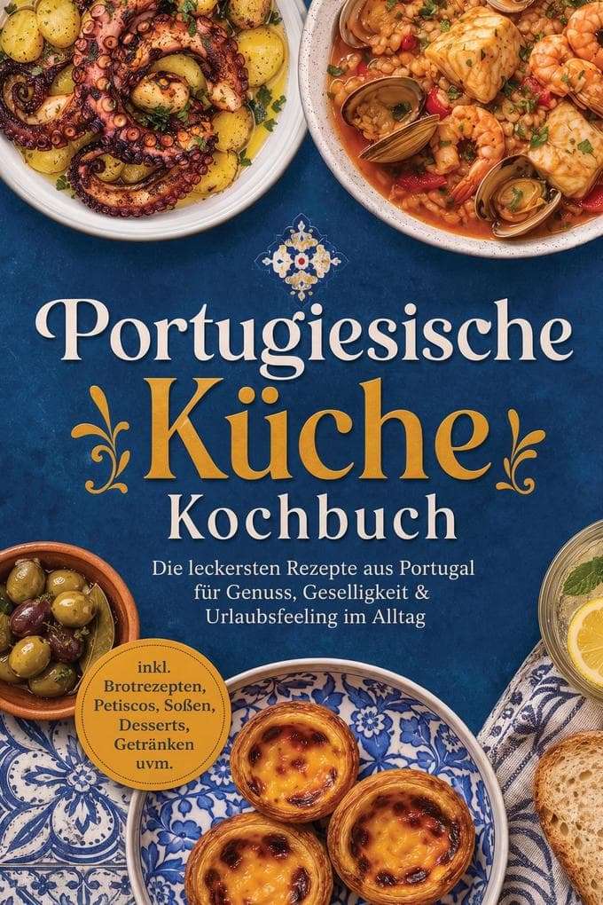 Portugiesische Küche Kochbuch: Die leckersten Rezepte aus Portugal für Genuss, Geselligkeit & Urlaubsfeeling im Alltag - inkl. Brotrezepten, Petiscos, Soßen, Desserts, Getränken uvm.