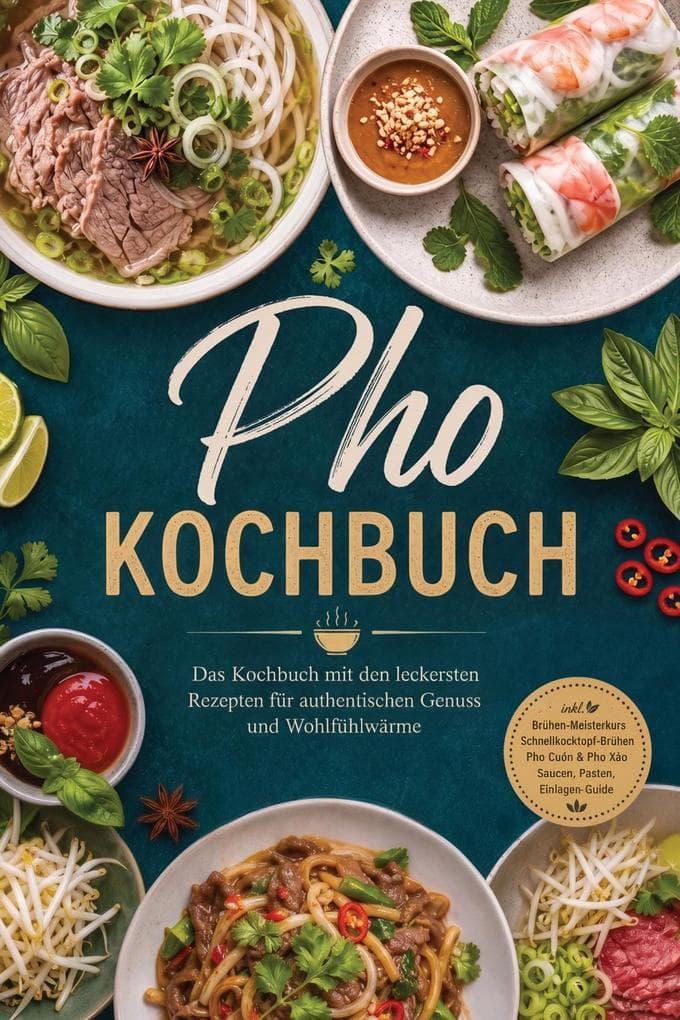 Pho Kochbuch: Das Kochbuch mit den leckersten Rezepten für authentischen Genuss und Wohlfühlwärme - inkl. Brühen-Meisterkurs, Schnellkochtopf-Brühen, Pho Cun & Pho Xào, Saucen,Pasten, Einlagen-Guide