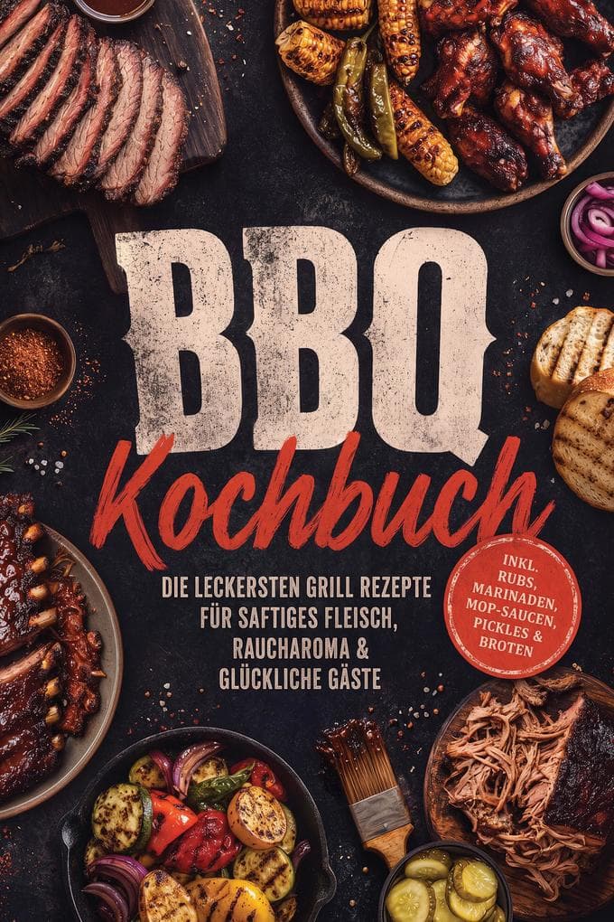 BBQ Kochbuch: Die leckersten Grill Rezepte für saftiges Fleisch, Raucharoma & glückliche Gäste - inkl. Rubs, Marinaden, Mop-Saucen, Pickles & Broten