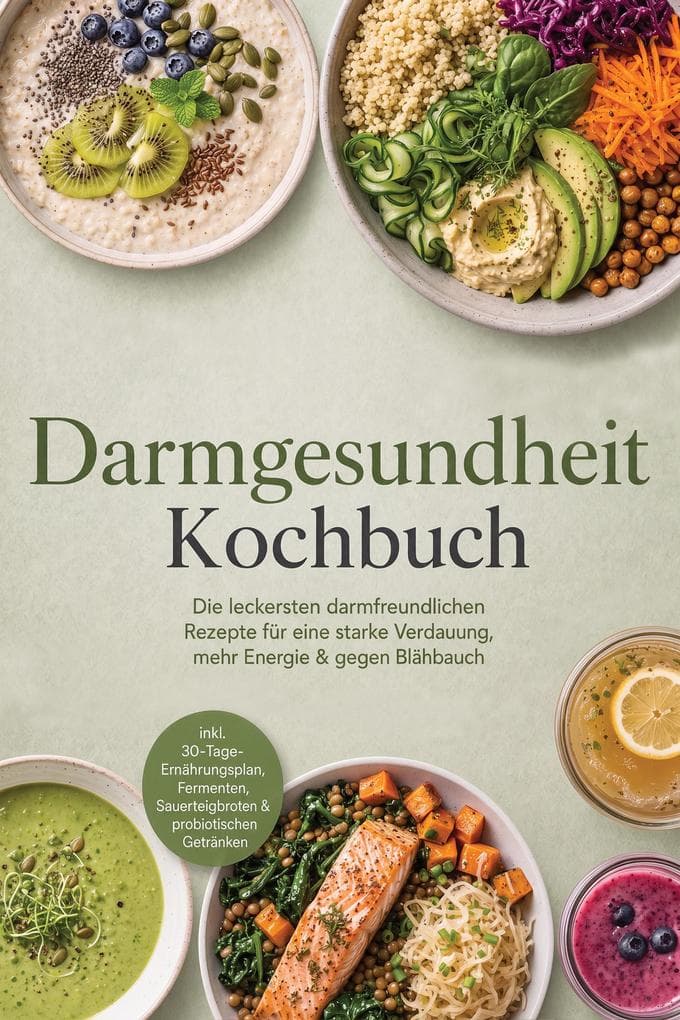 Darmgesundheit Kochbuch: Die leckersten darmfreundlichen Rezepte für eine starke Verdauung, mehr Energie & gegen Blähbauch - inkl. 30-Tage-Ernährungsplan, Fermenten, Sauerteigbroten & probiotischen Getränken