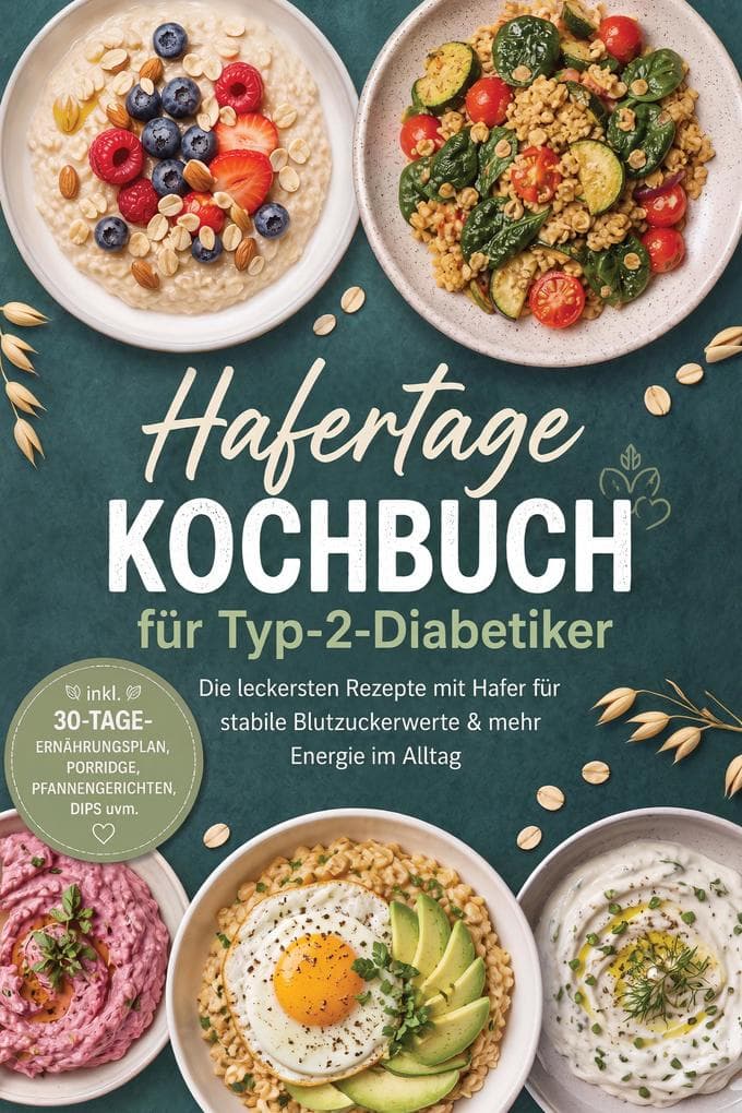 Hafertage Kochbuch für Typ-2-Diabetiker: Die leckersten Rezepte mit Hafer für stabile Blutzuckerwerte & mehr Energie im Alltag - inkl. 30-Tage-Ernährungsplan, Porridge, Pfannengerichten, Dips uvm.