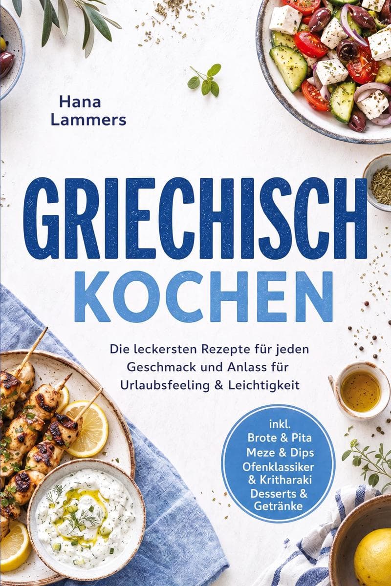 Griechisch Kochen: Die leckersten Rezepte für jeden Geschmack und Anlass - für Urlaubsfeeling & Leichtigkeit - inkl. Brote & Pita, Meze & Dips, Ofenklassiker & Kritharaki, Desserts & Getränke