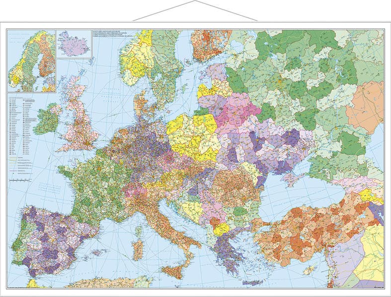 Stiefel Wandkarte Großformat Europa mit Türkei, Straßen und Postleitzahlen, mit Metallstäben