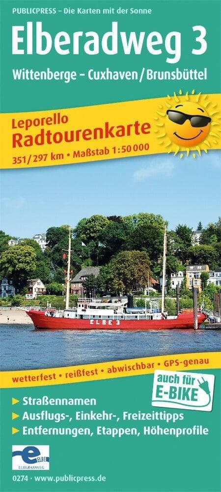 Radwanderkarte Elberadweg 03. Wittenberge - Cuxhaven/Brunsbüttel 1 : 50 000