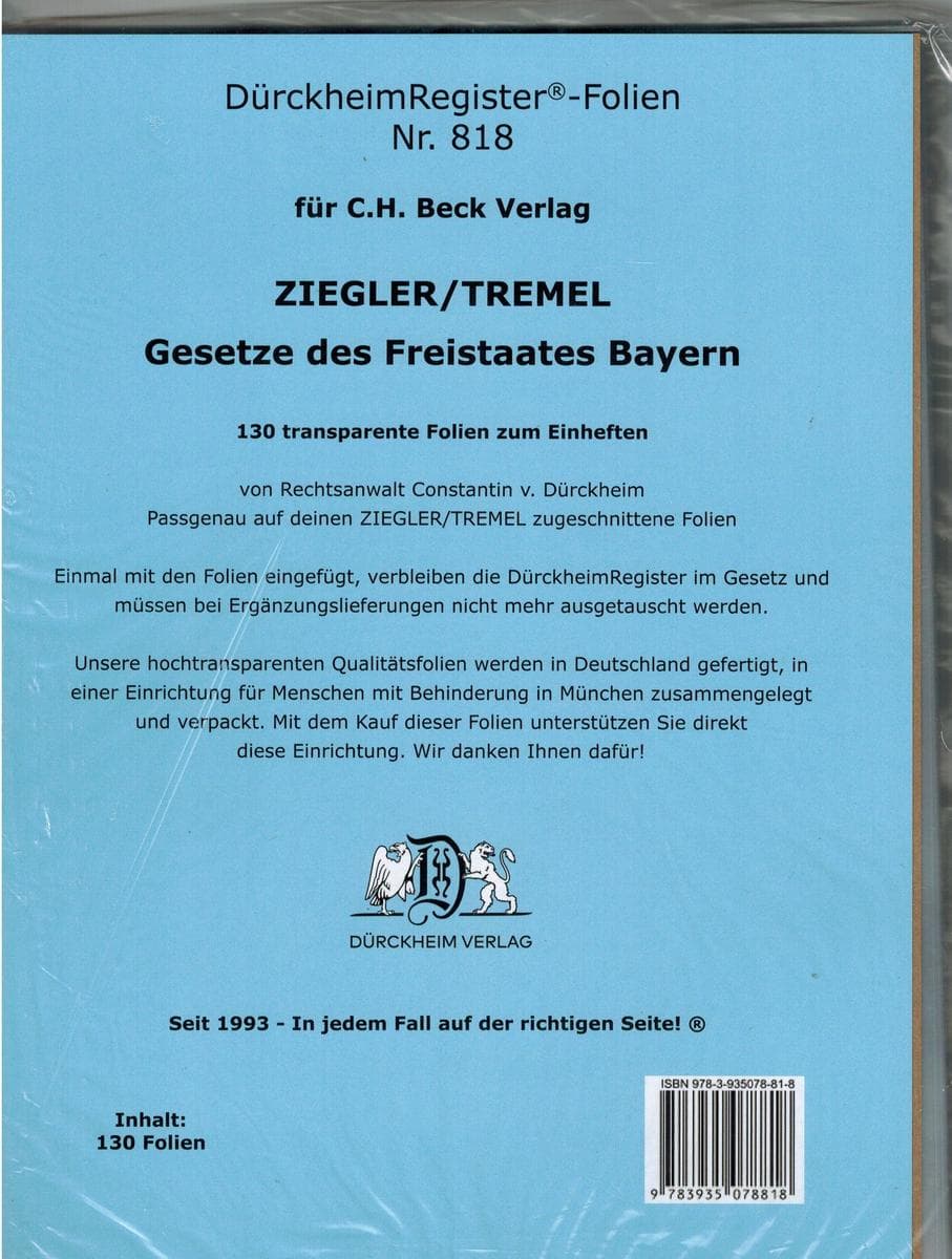 DürckheimRegister®-FOLIEN ZIEGLER/TREMEL Gesetze des Freistaates Bayern