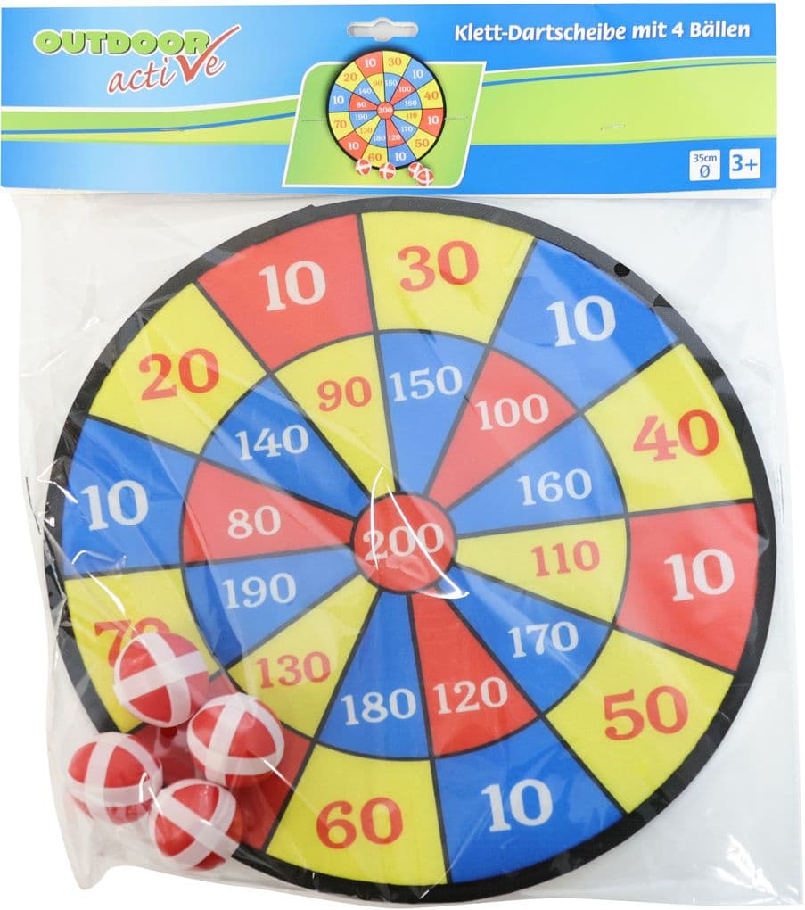 Outdoor active Dartscheibe Klett mit 4 Bällen, # 35 cm