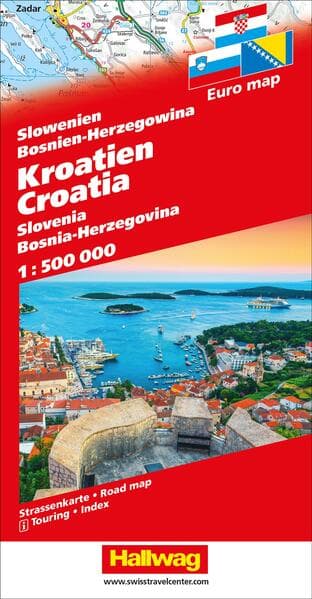 Kroatien, Slowenien, Bosnien-Herzegowina Strassenkarte 1:500 000
