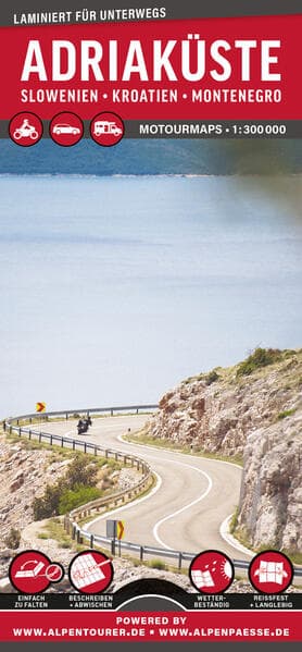 MoTourMaps Adriaküste Slowenien . Kroatien . Montenegro Auto- und Motorradkarte 1:300.000