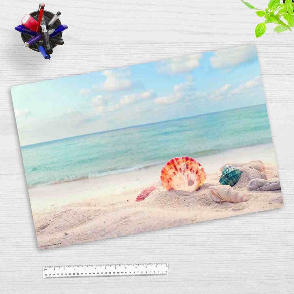 Cover-your-desk Schreibtischunterlage für Kinder und Erwachsene Traumstrand mit Muscheln, aus hochwertigem Vinyl , 60 x 40 cm