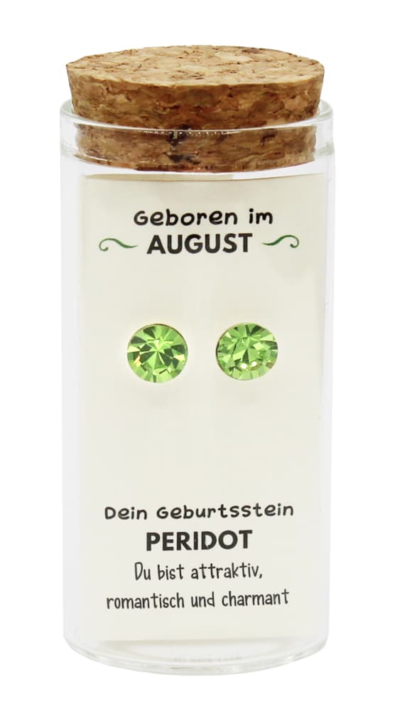 "August" Geburtsstein Ohrstecker im Gläschen