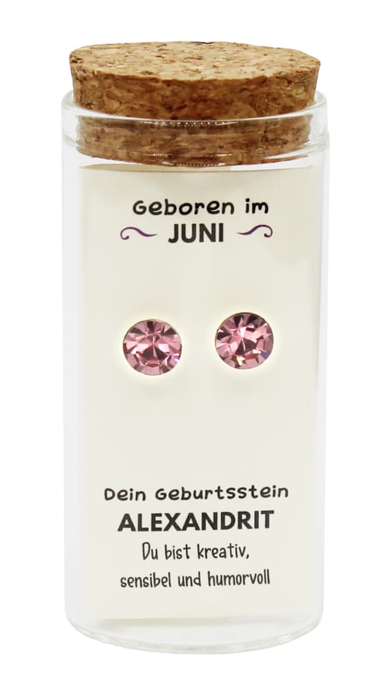 "Juni" Geburtsstein Ohrstecker im Gläschen