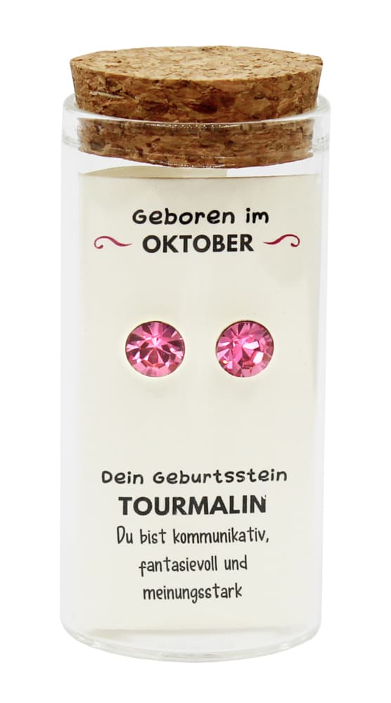 "Oktober" Geburtsstein Ohrstecker im Gläschen