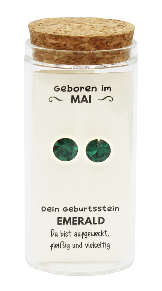 "Mai" Geburtsstein Ohrstecker im Gläschen