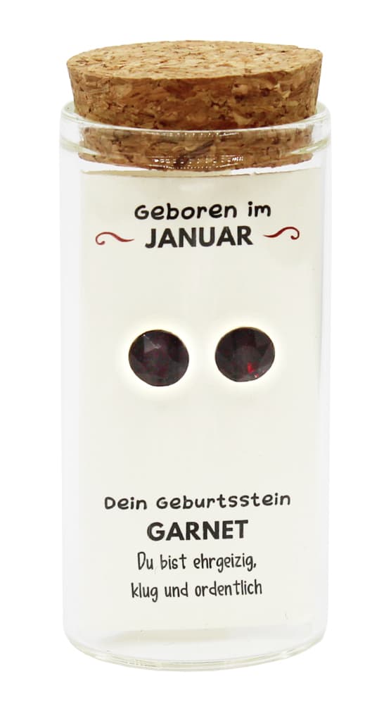"Januar" Geburtsstein Ohrstecker im Gläschen