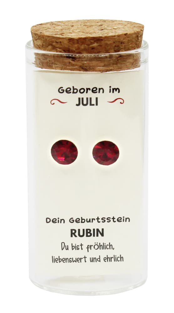 "Juli" Geburtsstein Ohrstecker im Gläschen