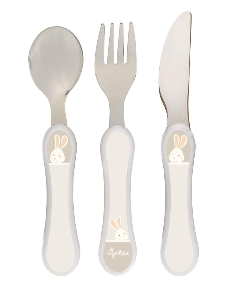 sigikid 25402 - Besteck-Set Hase Vanilla, 3-teilig, Kinderbesteck