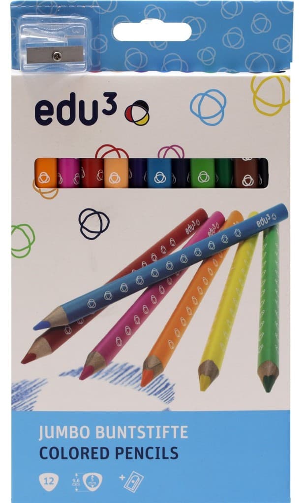edu³ Jumbo tri Buntstifte, 12er Set inkl. Spitzer