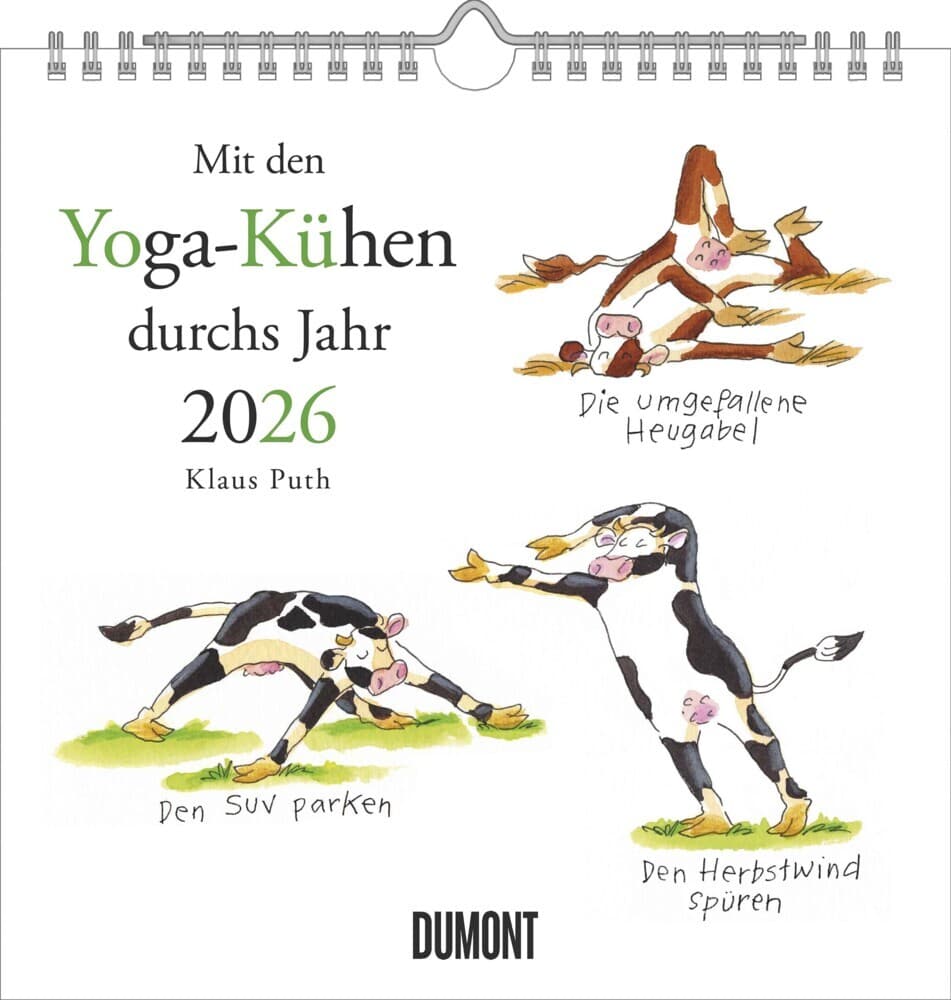 DUMONT - Mit den Yoga-Kühen durchs Jahr 2026 - Wandkalender - Quadratformat 23 x 23 cm, 12 Illustrationen der Yoga Kühe