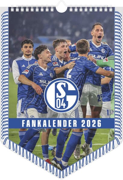 N Neumann - FC Schalke 04 2026 - Bannerkalender A3 (30x42 cm) mit 12 Monatsblättern, deutschem Kalendarium & Spiralbindung, Fußball-Wandkalender mit Spielerfotografien für Fans