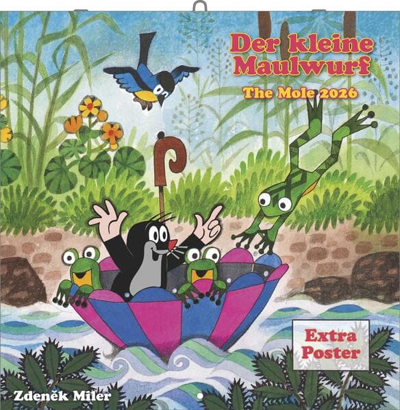 N Neumann - Der kleine Maulwurf 2026 - Broschürenkalender 30x30 cm (offen 30x60 cm) mit 12 Monatsblättern, 6-sprachigem Kalendarium & Poster, Kinderkalender mit Illustrationen & Notizbereich
