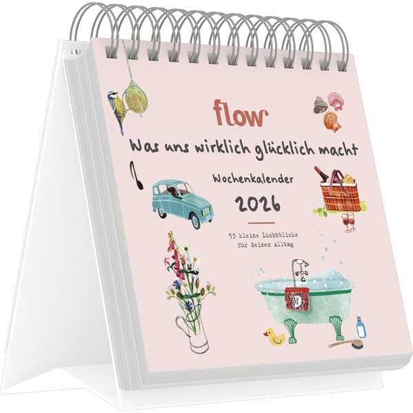 Flow - Was uns wirklich glücklich macht - Wochenkalender 17 x 16 mit Spiralbindung, 53 Illustrationen der kleinen Glücksmomente