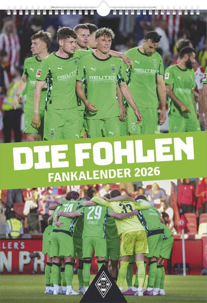 N Neumann - Borussia Mönchengladbach 2026 - Wandkalender A3 (30x42 cm) mit 12 Monatsblättern, deutschem Kalendarium & Spiralbindung, Fußball-Fankalender mit Spielerfotografien
