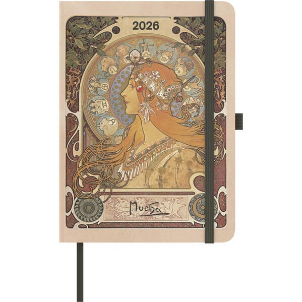 teNeues - ArtDiary Alfons Mucha 2026 - Buchkalender 16x22 cm | Wochenkalender mit Jugendstil-Motiven für Mucha-Fans & Kunstliebhaber