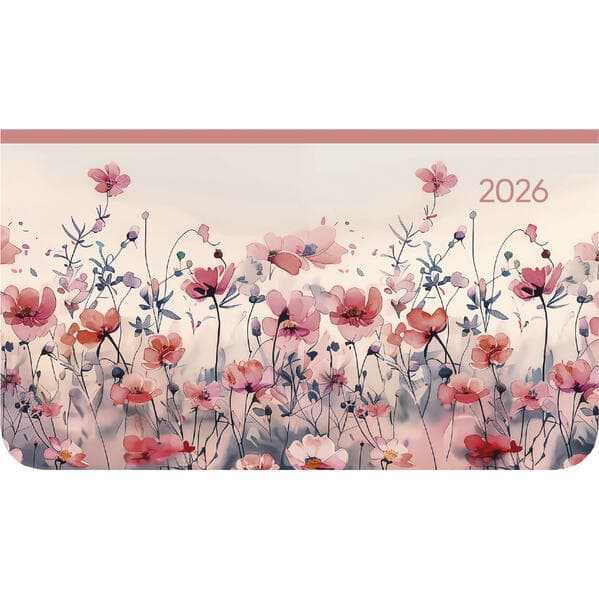 Alpha Edition - Ladytimer Pad Flower Field 2026 - Taschenkalender 15,6×9 cm im Querformat mit Wochenübersicht & Notizbereich, floraler Buchkalender & Terminplaner für Schule, Beruf & Alltag