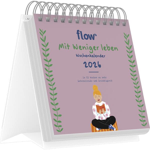 Flow - Mit weniger leben 2026 - Tischkalender 17x16 cm mit 53 Denkanstößen & Illustrationen, Achtsamkeitskalender für mehr Klarheit & Ordnung im Alltag