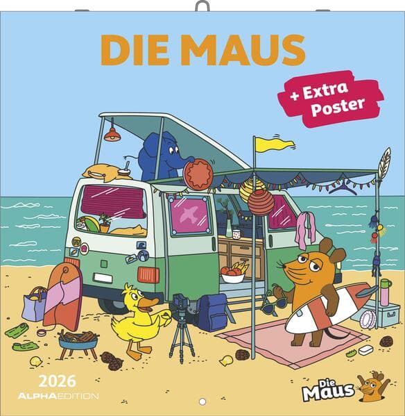 Alpha Edition - Die Maus Kalender 2026 - Wandkalender 30×30 cm (30×60 geöffnet) mit Illustrationen & Platz für Notizen, Broschürenkalender inkl. Poster, idealer Bildkalender für Kinder & Maus-Fans