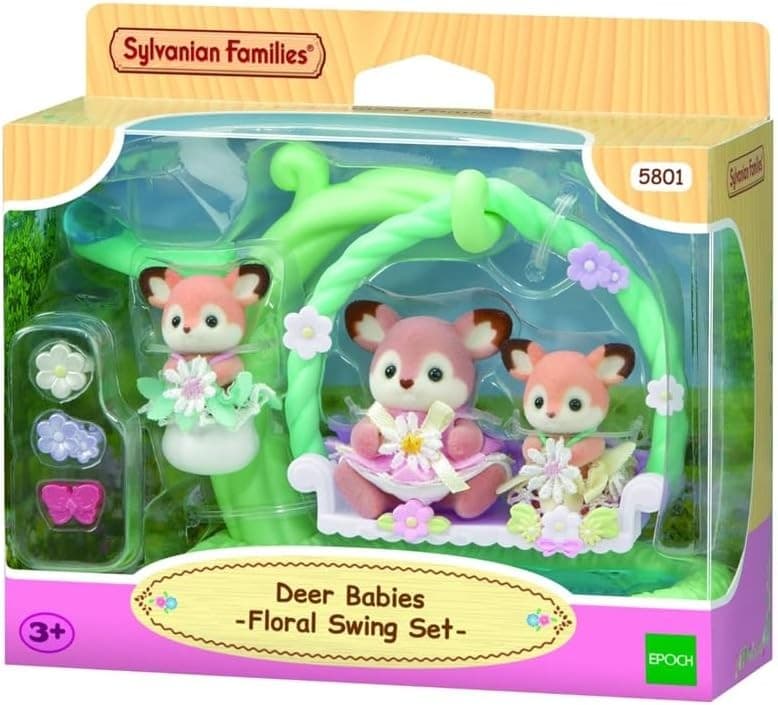 Sylvanian Families 5801 - Deer Babies Floral Swing Set, Reh Babys mit Blumenschaukel, Spielset