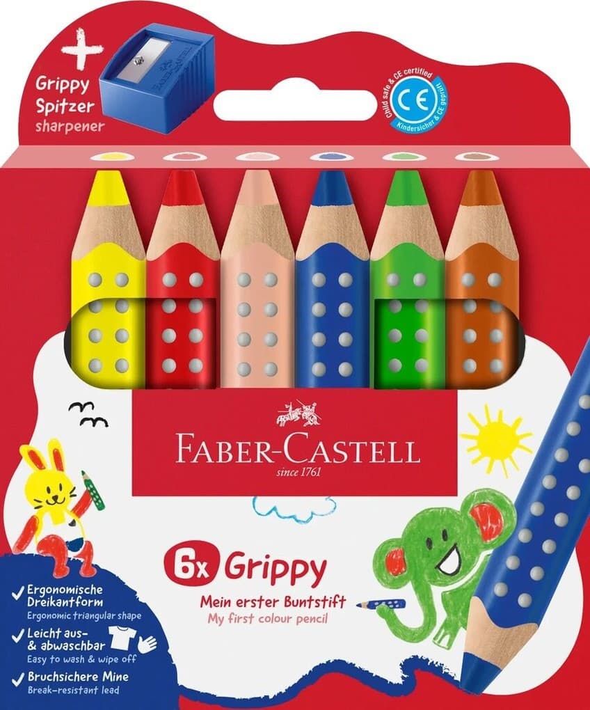 Faber-Castell Buntstifte Grippy 6er Set mit Spitzer