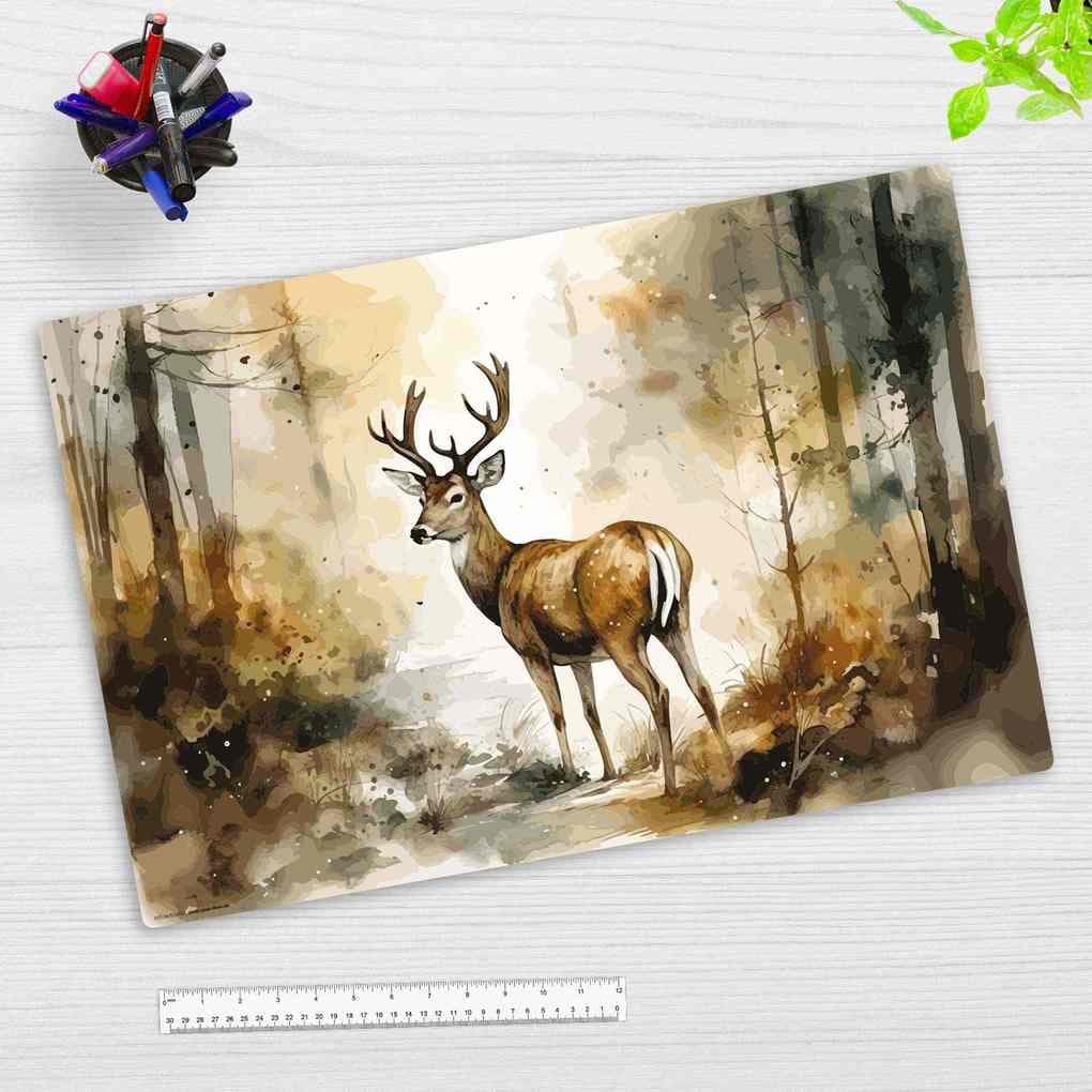 Cover-your-desk Schreibtischunterlage für Kinder Hirsch im Wald Aquarell, aus hochwertigem Vinyl, 60 x 40 cm