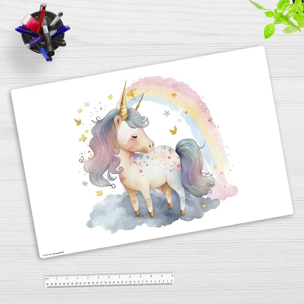 Cover-your-desk Schreibtischunterlage für Kinder Regenbogen Einhorn Aquarel, aus hochwertigem Vinyl, 60 x 40 cm