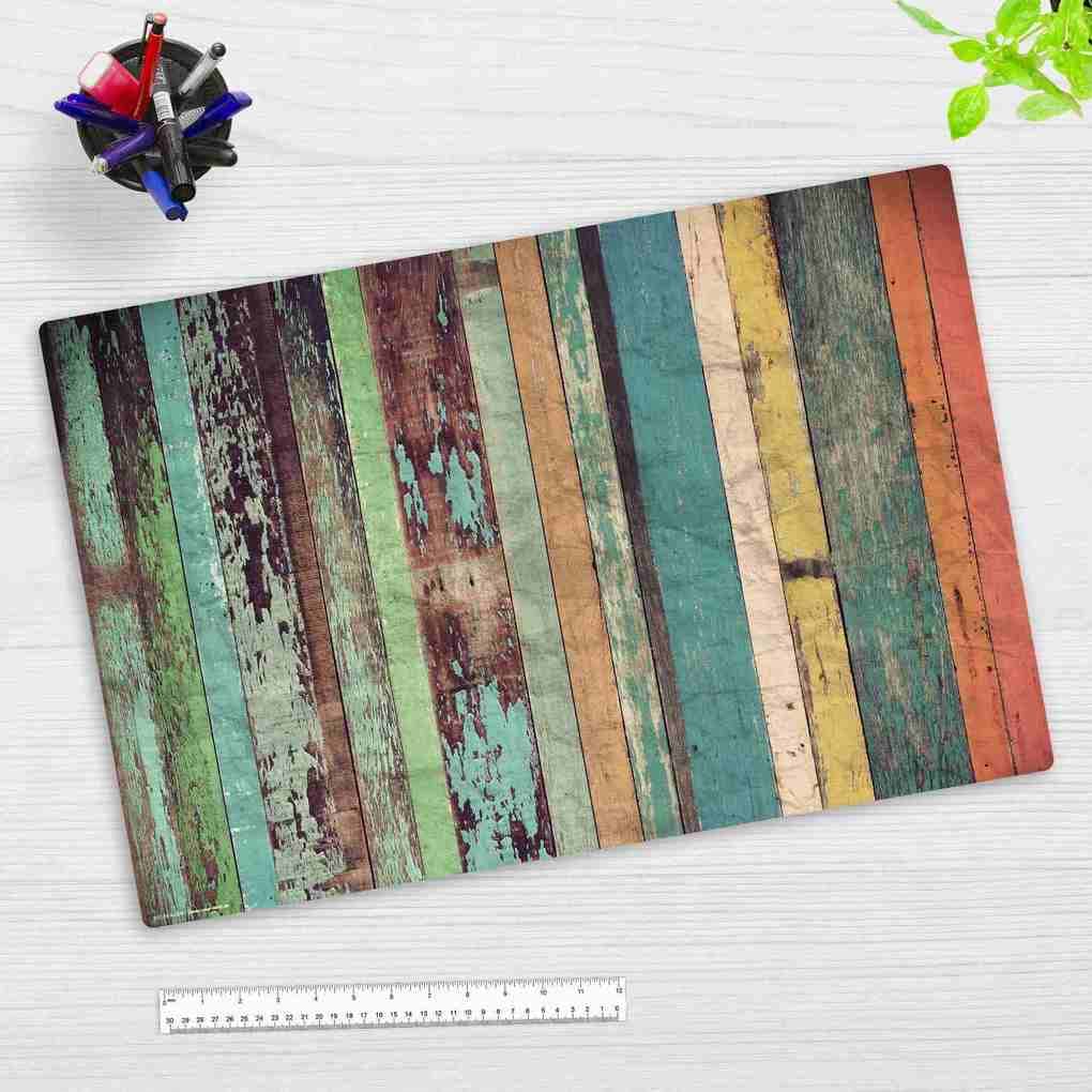 Cover-your-desk Schreibtischunterlage für Kinder und Erwachsene Verwittertes Holz in bunten Farben, aus hochwertigem Vinyl, 60 x 40 cm