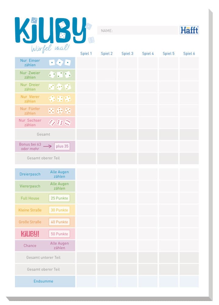 Spiele-Block Kjuby - Würfel mal! A5
